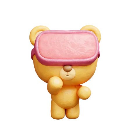 3 D Cute Bear Wearing Virtual Reality Headset Cartoon Animal Character 3 D Rendering 3D Illustration