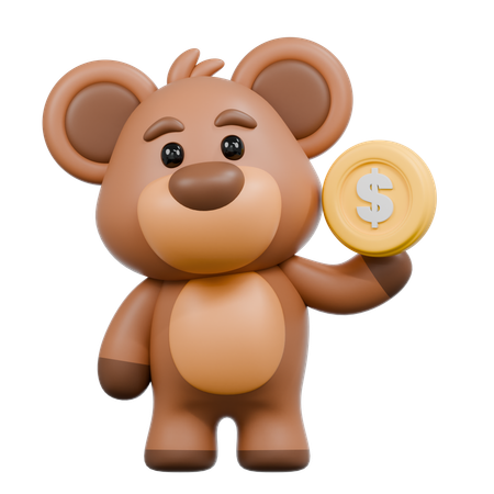 Bear with Coin  3D Illustration