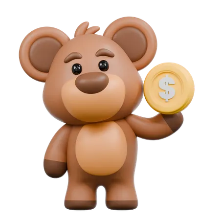 Bear with Coin  3D Illustration