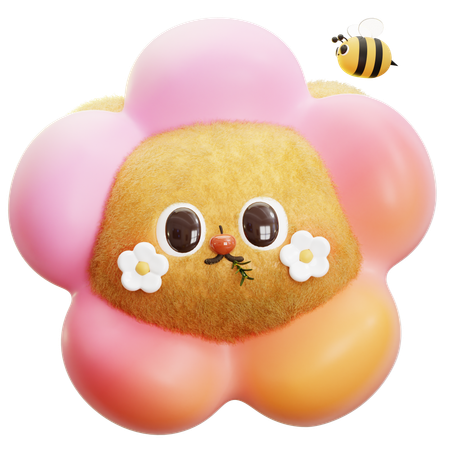 Bear with Flower head and Bee  3D Icon