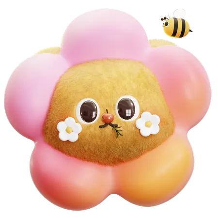 Bear with Flower head and Bee  3D Icon