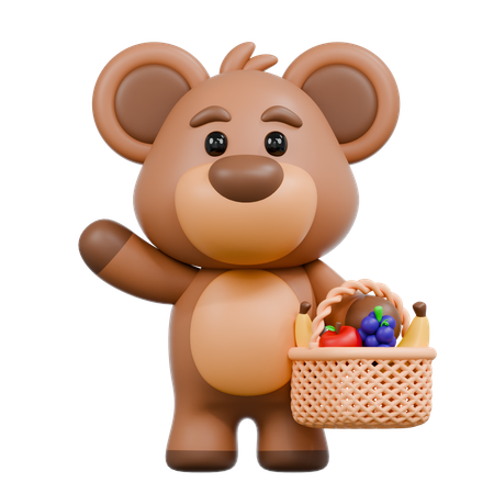 Bear with Fruits  3D Illustration