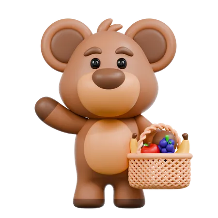 Bear with Fruits  3D Illustration