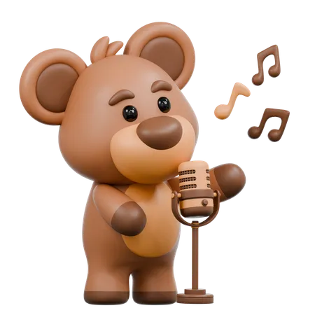 Bear with Microphone  3D Illustration