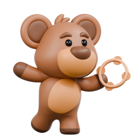 Bear with Tamborine  3D Illustration