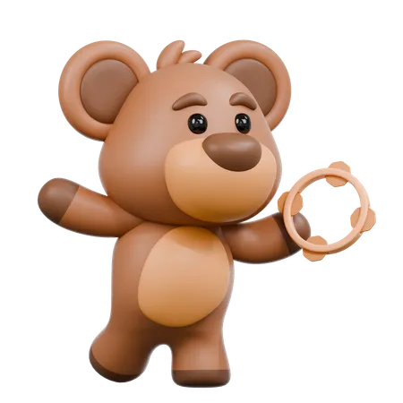 Bear with Tamborine  3D Illustration