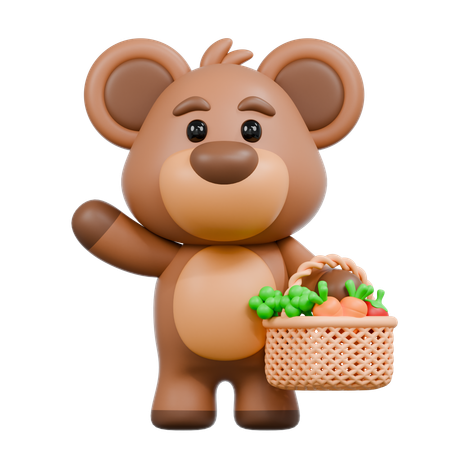 Bear with Vegetables  3D Illustration