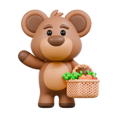 Bear with Vegetables  3D Illustration