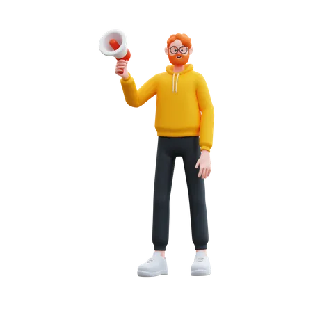 Beard man holding megaphone  3D Illustration