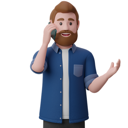 Beard man is talking on the phone  3D Illustration