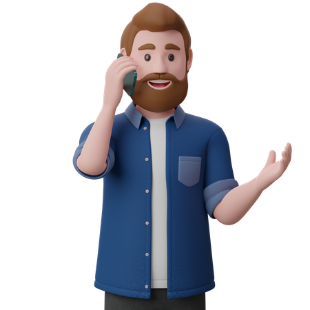 Beard man is talking on the phone 3D Illustration
