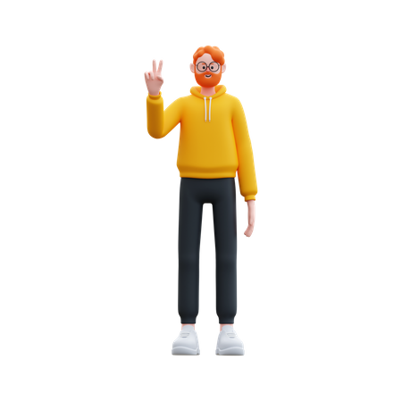 Beard man showing peace sign  3D Illustration