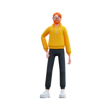 Beard man standing in style  3D Illustration