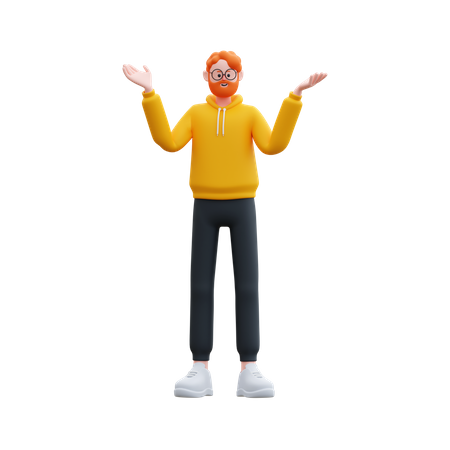 Beard man standing while confused  3D Illustration