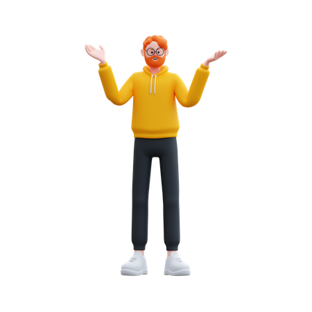 Beard man standing while confused  3D Illustration