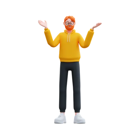 Beard man standing while confused  3D Illustration