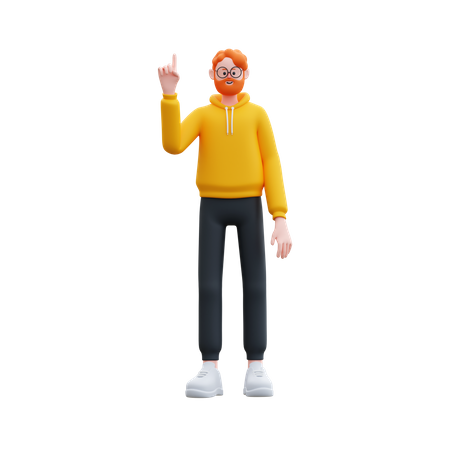 Beard man standing while pointing up  3D Illustration