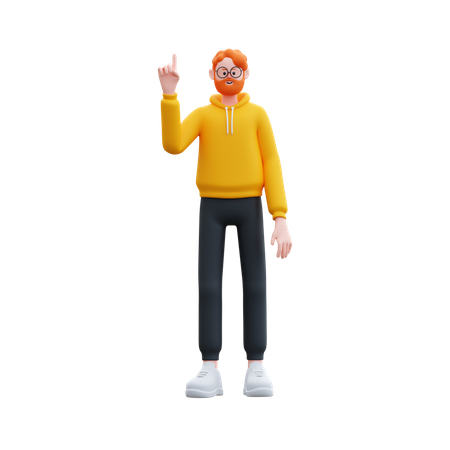 Beard man standing while pointing up  3D Illustration