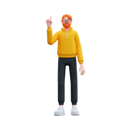 Beard man standing while pointing up  3D Illustration