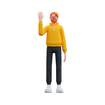 Beard man standing while waving hand  3D Illustration