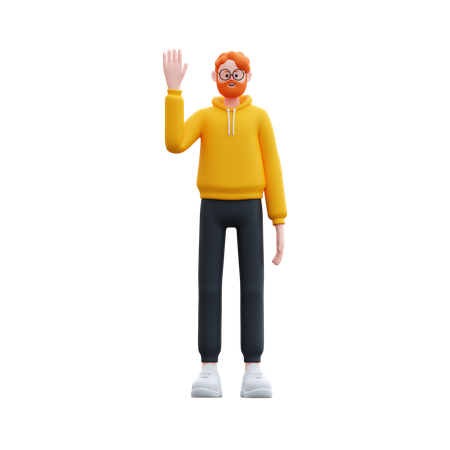 Beard man standing while waving hand  3D Illustration