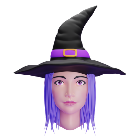 Tête de sorcière de beauté avec un chapeau  3D Icon
