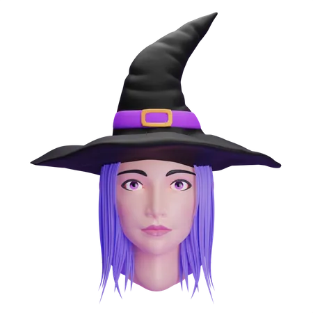 Tête de sorcière de beauté avec un chapeau  3D Icon