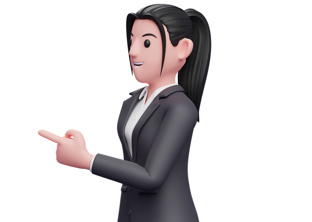 Beautiful Business woman facing sideways and pointing finger  3D Illustration