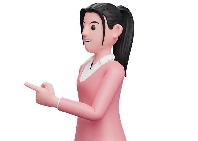 Beautiful Business woman facing sideways and pointing finger  3D Illustration