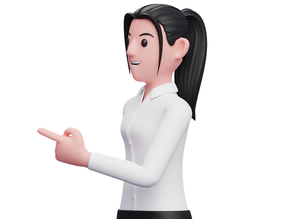 Beautiful Business woman facing sideways and pointing finger  3D Illustration