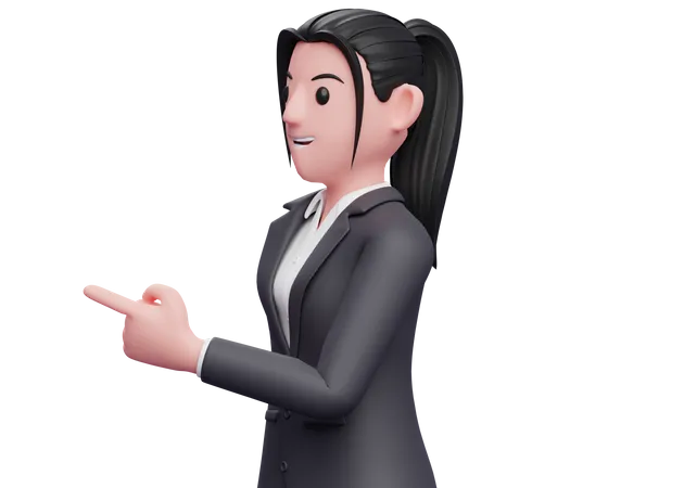 Beautiful Business woman facing sideways and pointing finger 3D Illustration