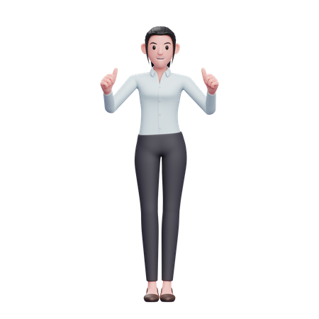 Business Woman Giving Double Thumbs Up 3D Illustration