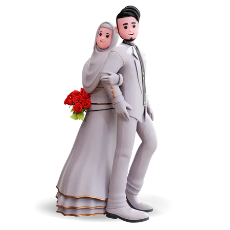 Beautiful couple giving photography pose  3D Illustration