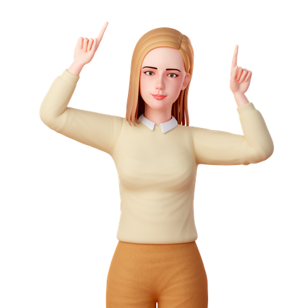 Beautiful girl Pointing with Both Hands Using Her Index Fingers  3D Illustration