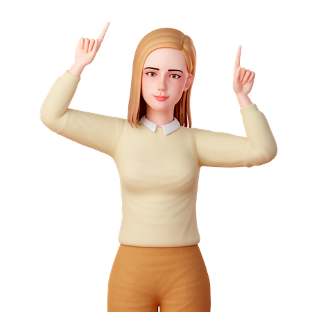 Beautiful girl Pointing with Both Hands Using Her Index Fingers 3D Illustration