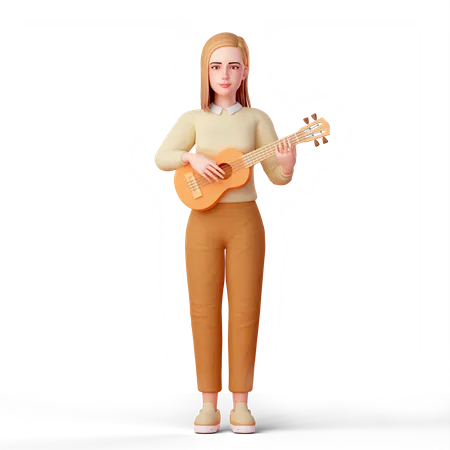 Beautiful lady playing guitar and singing  3D Illustration