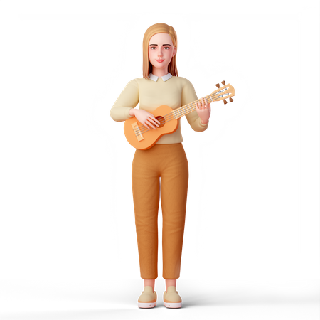 Beautiful lady playing guitar and singing 3D Illustration