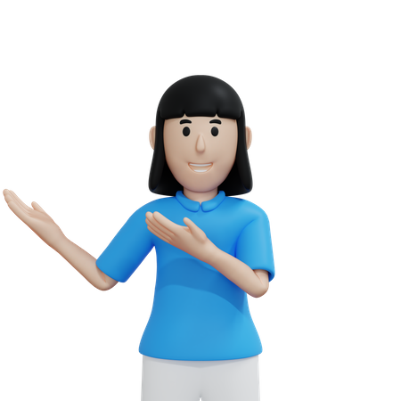 Beautiful lady showing something left using two hands  3D Icon