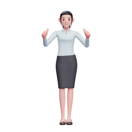 Beautiful Woman Showing Double Thumbs Up 3D Illustration