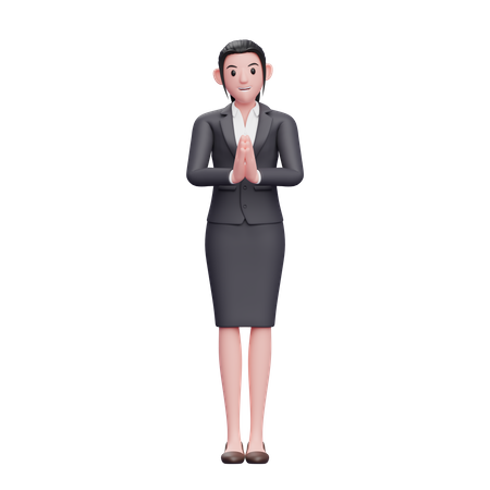 Beautiful Woman In Formal Clothes Doing Namaste Gesture  3D Illustration