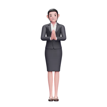 Beautiful Woman In Formal Clothes Doing Namaste Gesture  3D Illustration