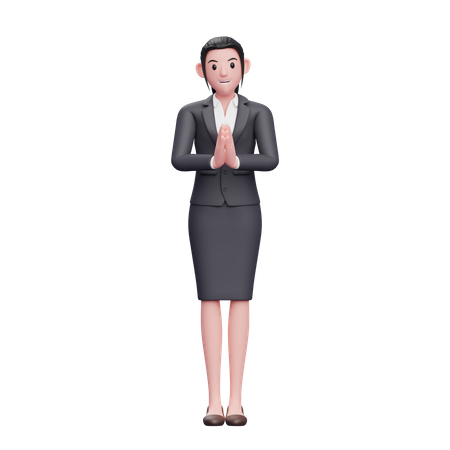 Beautiful Woman In Formal Clothes Doing Namaste Gesture 3D Illustration