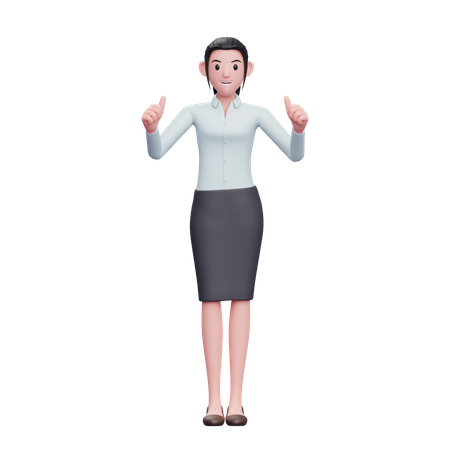 Beautiful Woman Showing Double Thumbs Up  3D Icon