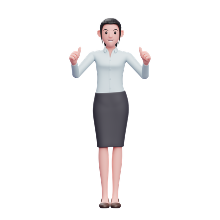 Beautiful Woman Showing Double Thumbs Up  3D Illustration