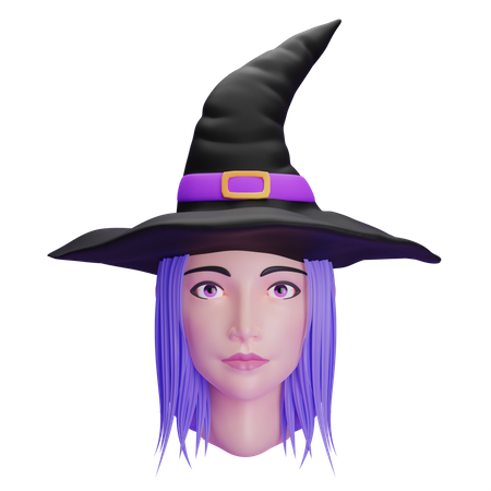 Beauty Witch Head With Hat  3D Icon