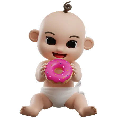 Bébé mange un beignet  3D Illustration