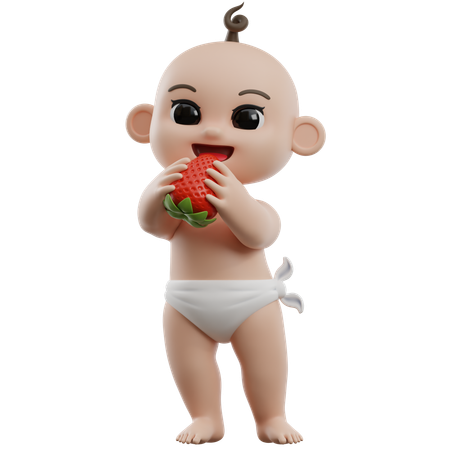 Bébé mange des fraises  3D Illustration