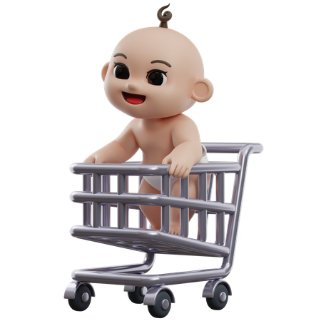 Bebê no carrinho de compras  3D Illustration