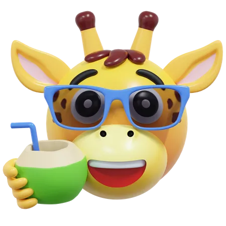 Beber coco emoticon jirafa  3D Icon