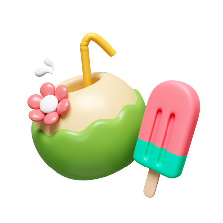 Bebida de coco y polo de hielo  3D Icon